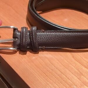 Hand made Pebble leather brown belt with silver buckle size 48.